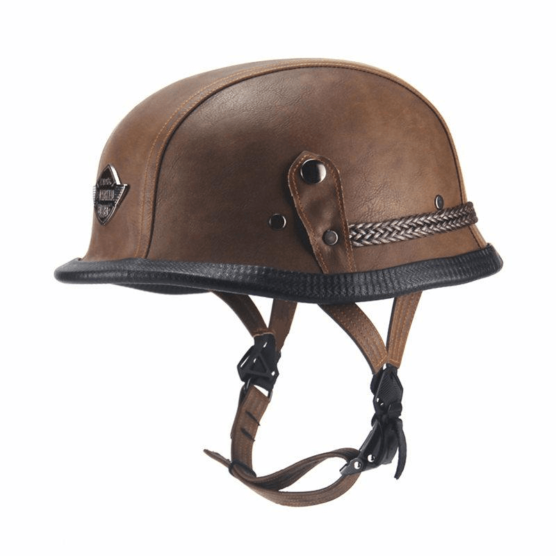 German Leather Half Helmet  - Vintage Brown