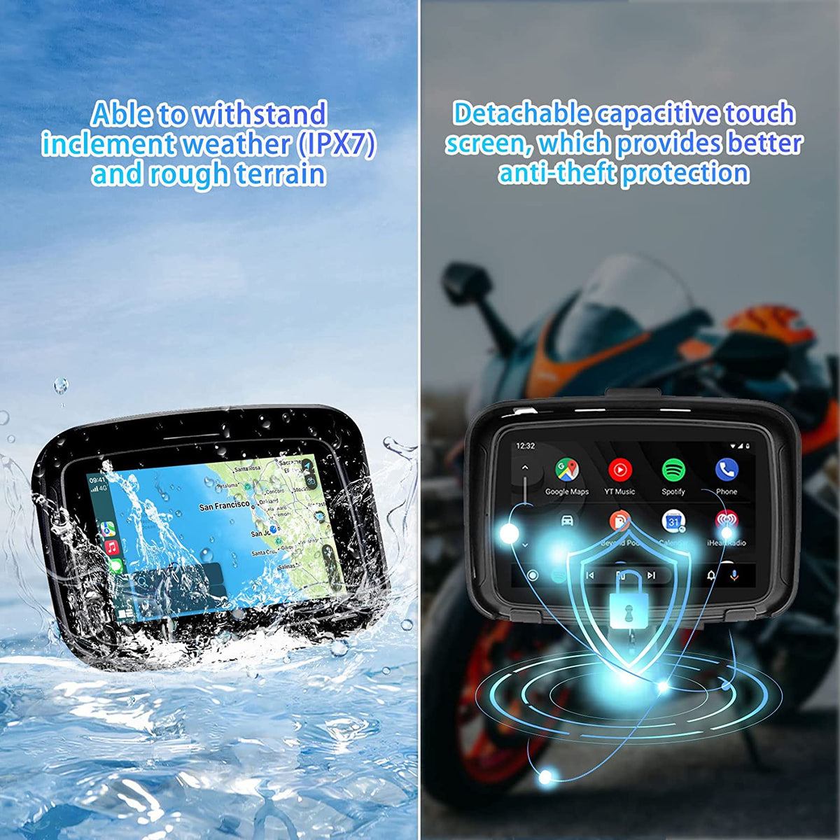 All-Terrain Motorcycle GPS Navigation Device with Wireless CarPlay/Wireless Android Auto, 5"