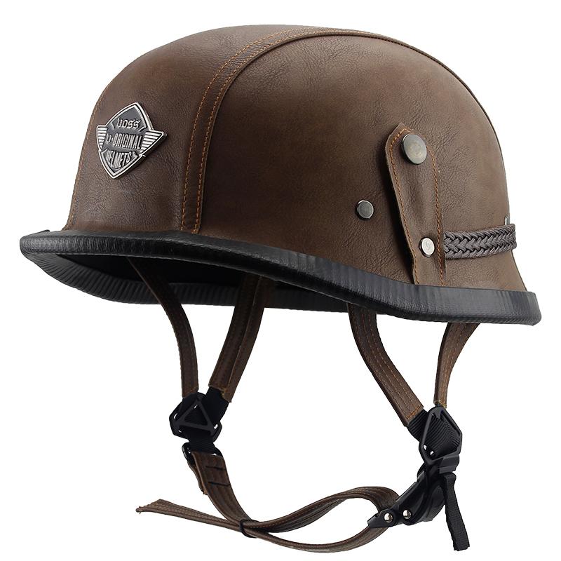German Leather Half Helmet  - Vintage Brown