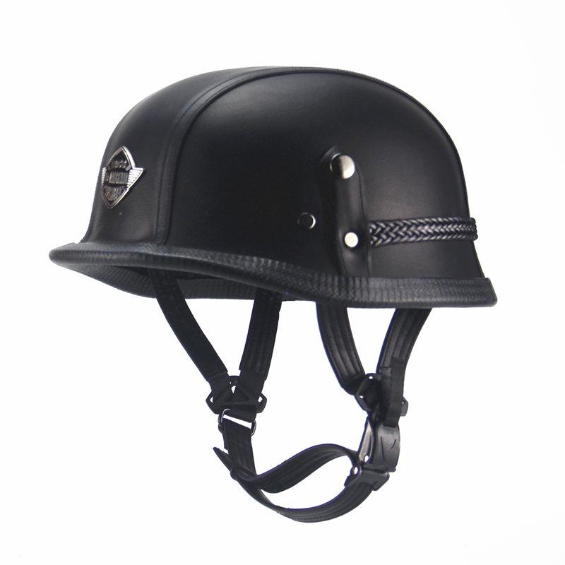 German Leather Half Helmet - Vintage Black