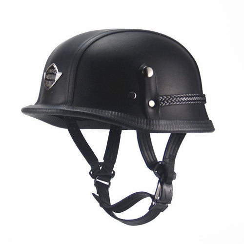 German Leather Half Helmet - Vintage Black