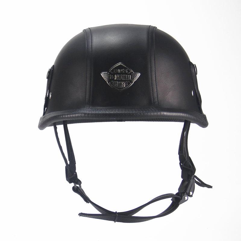 German Leather Half Helmet - Vintage Black