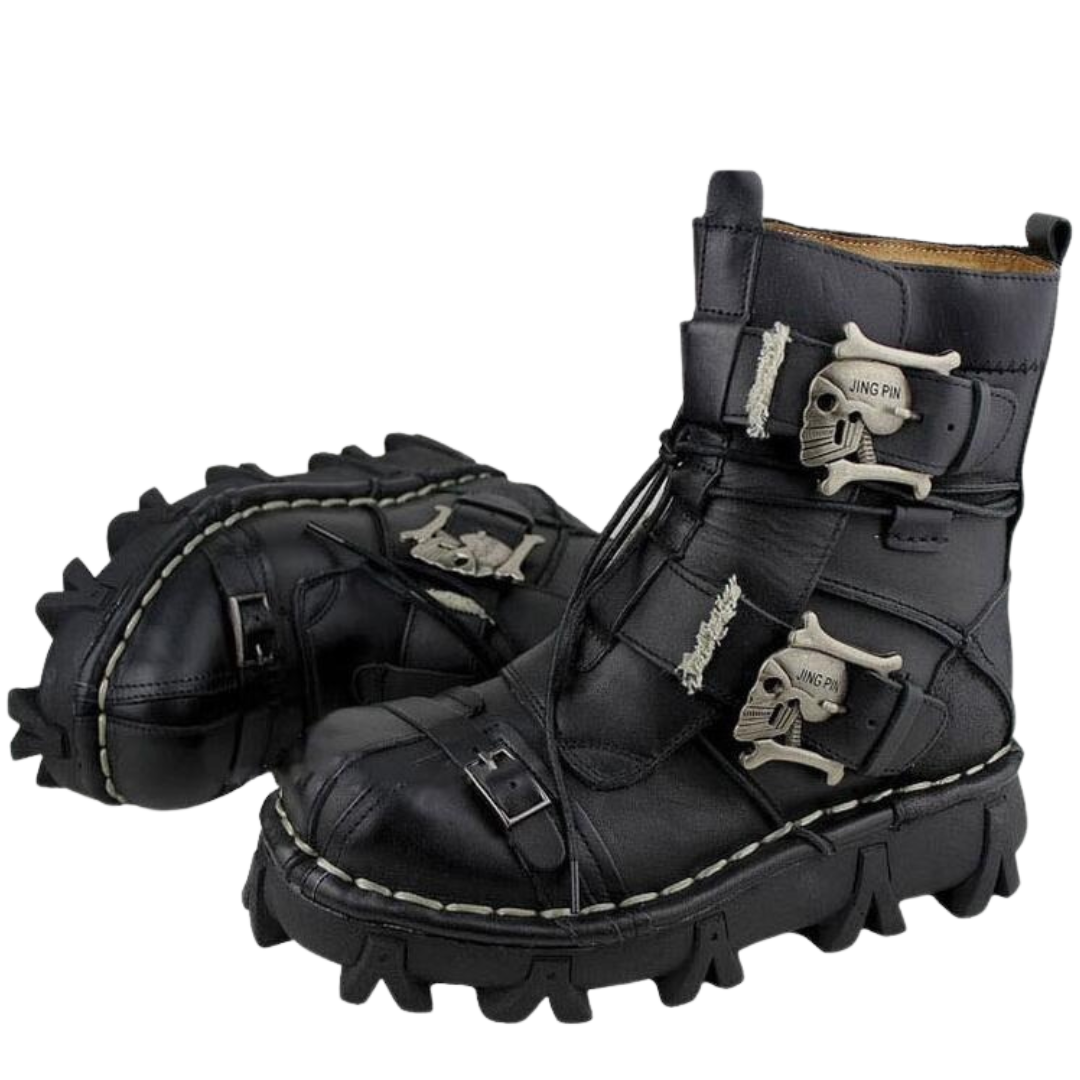 Leather Skull Boots Gothic Punk