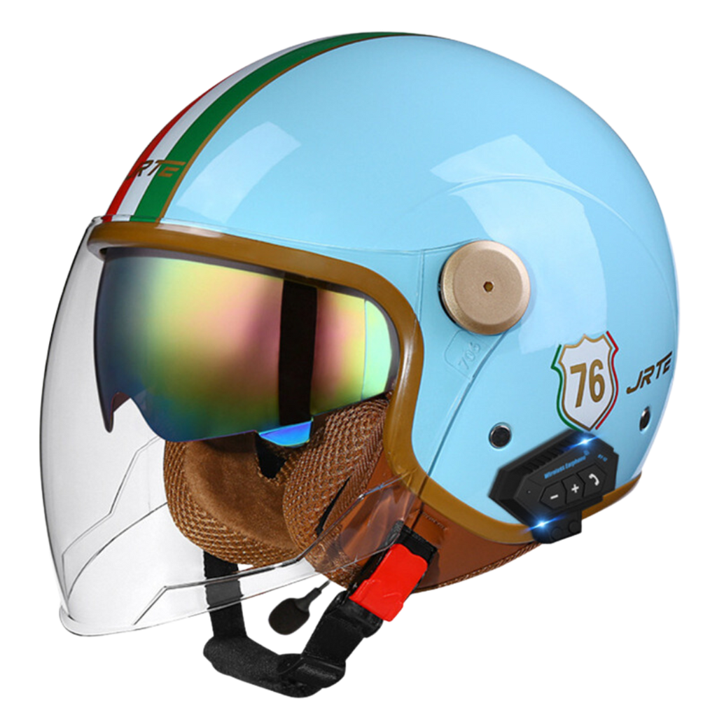 RetroRide Smart Bluetooth Open-Face Motorcycle Helmet with Dual Sun Visors