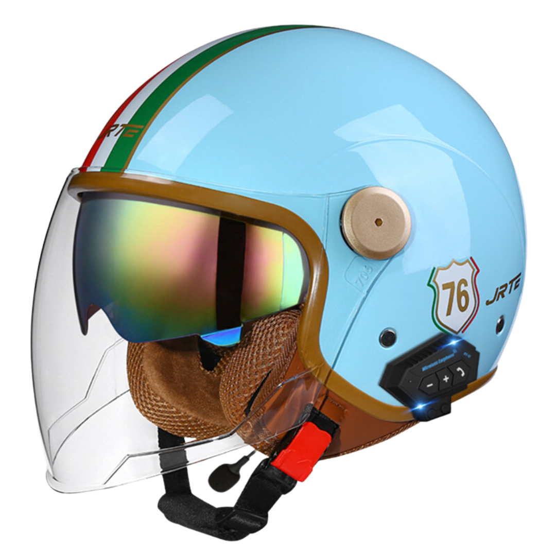 RetroRide Smart Bluetooth Open-Face Motorcycle Helmet with Dual Sun Visors