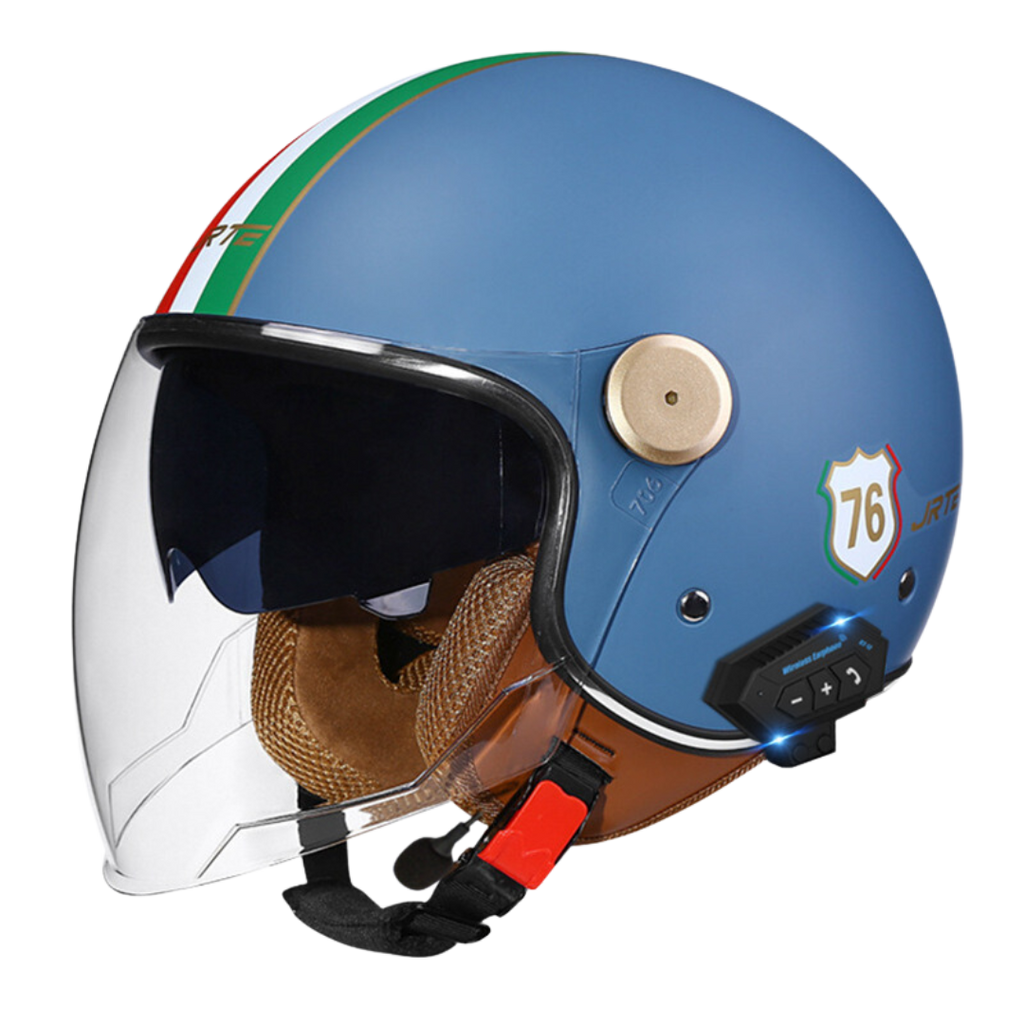 RetroRide Smart Bluetooth Open-Face Motorcycle Helmet with Dual Sun Visors