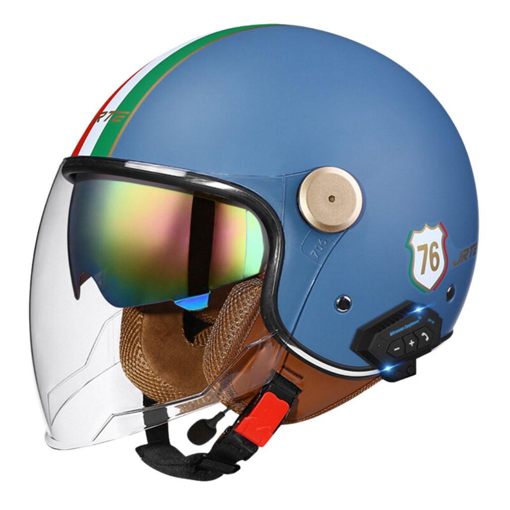 RetroRide Smart Bluetooth Open-Face Motorcycle Helmet with Dual Sun Visors
