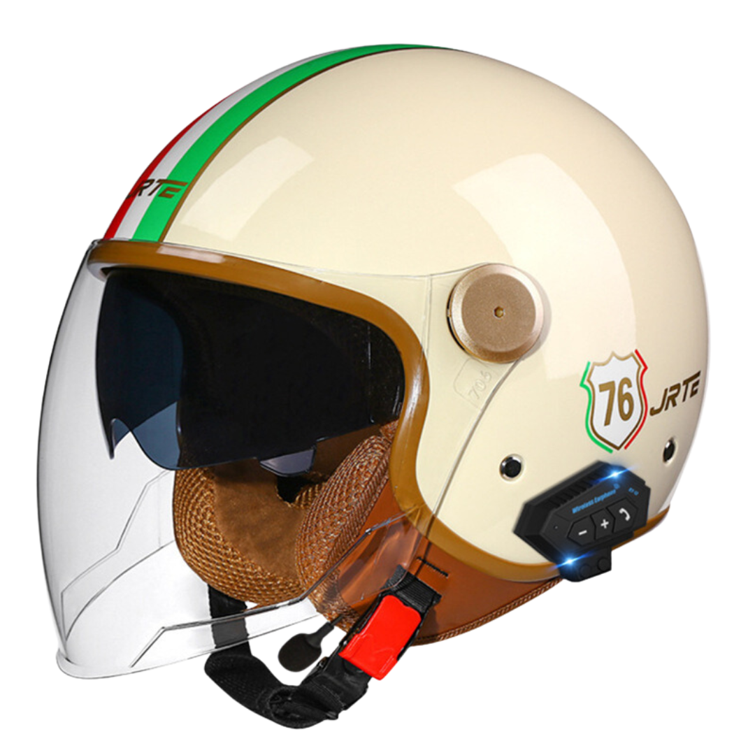 RetroRide Smart Bluetooth Open-Face Motorcycle Helmet with Dual Sun Visors