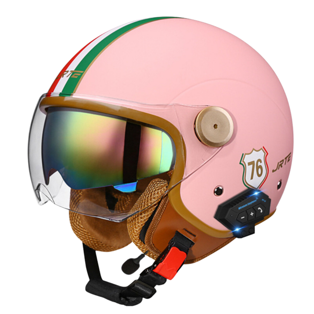 RetroRide Smart Bluetooth Open-Face Motorcycle Helmet with Dual Sun Visors