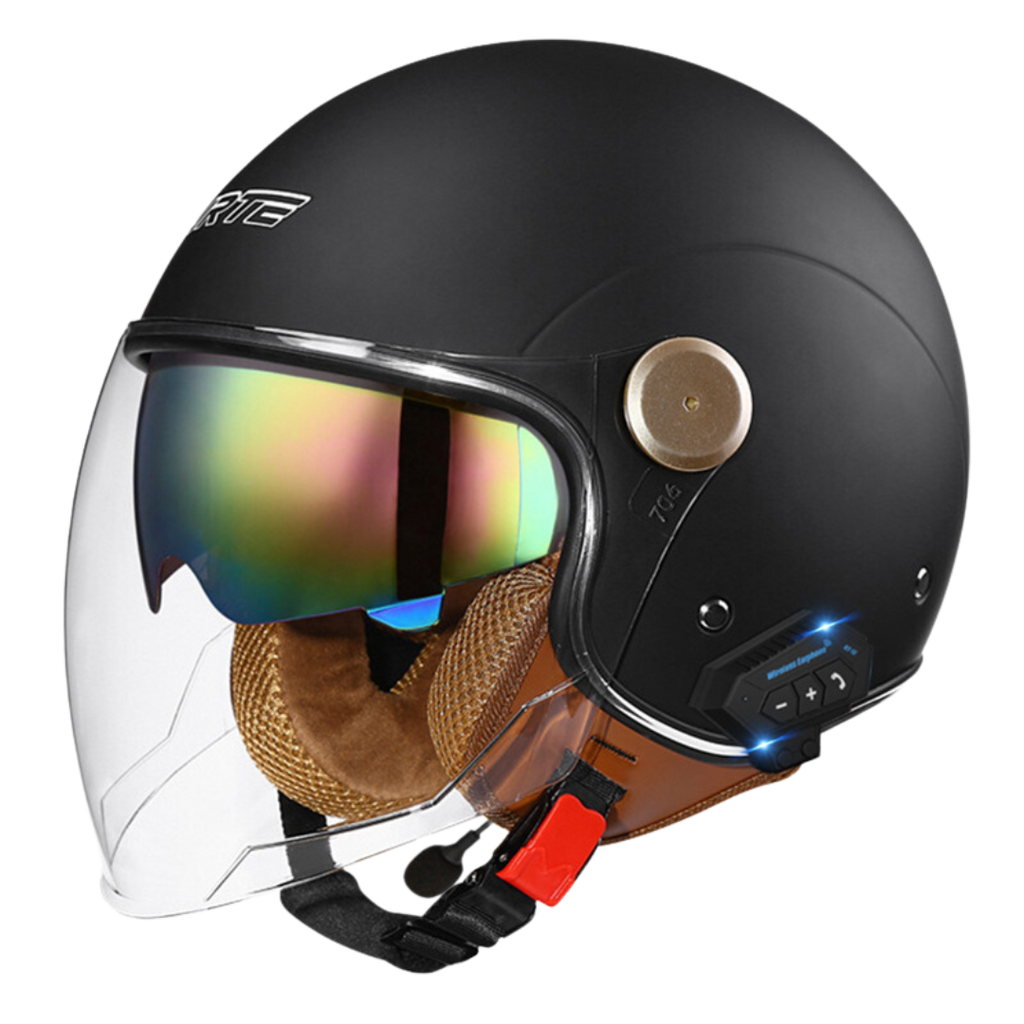 RetroRide Smart Bluetooth Open-Face Motorcycle Helmet with Dual Sun Visors