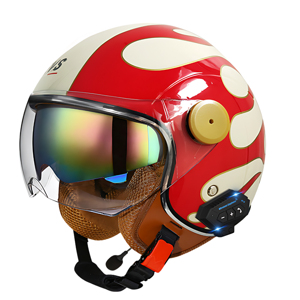 RetroRide Smart Bluetooth Open-Face Motorcycle Helmet with Dual Sun Visors