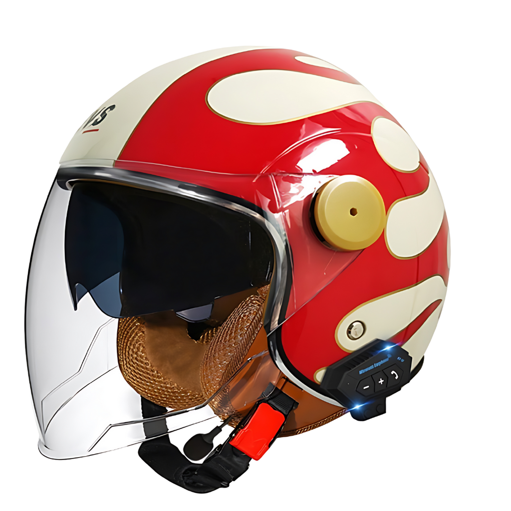 RetroRide Smart Bluetooth Open-Face Motorcycle Helmet with Dual Sun Visors