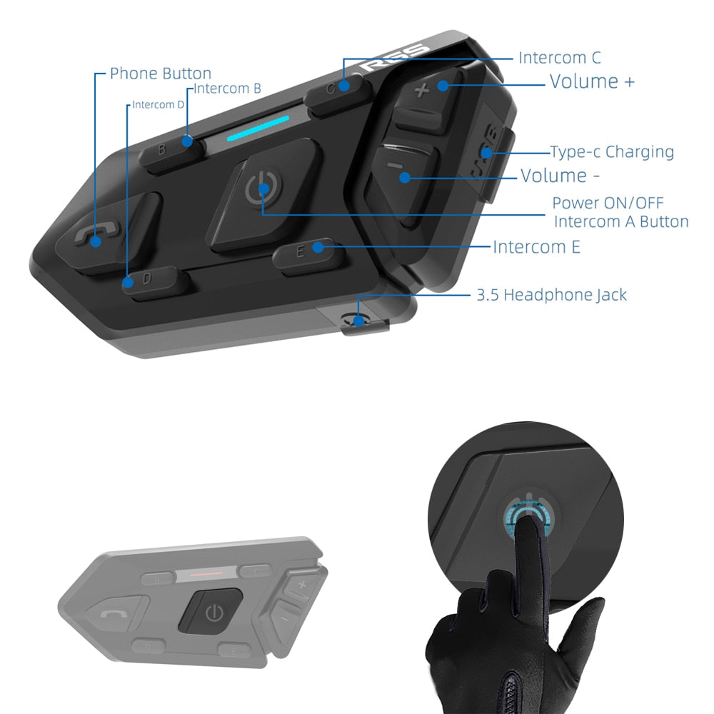 R6S Intercom  Bluetooth Headset - Waterproof