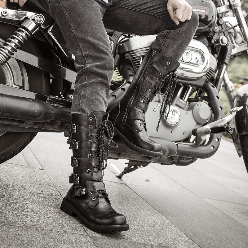 Retro Punk Leather Motorcycle Boots