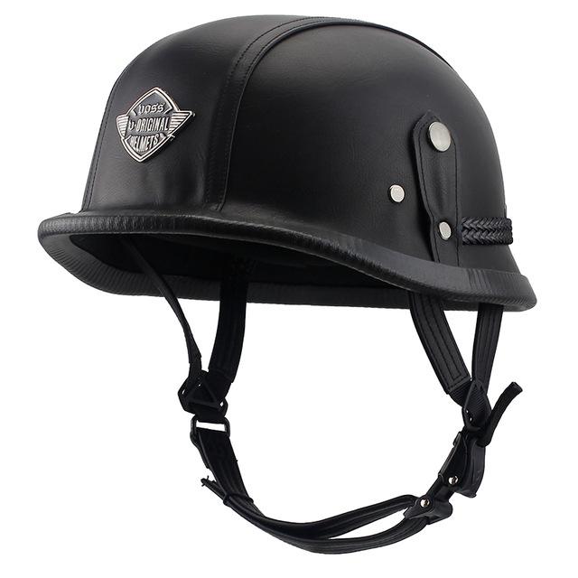 German Leather Half Helmet - Vintage Black